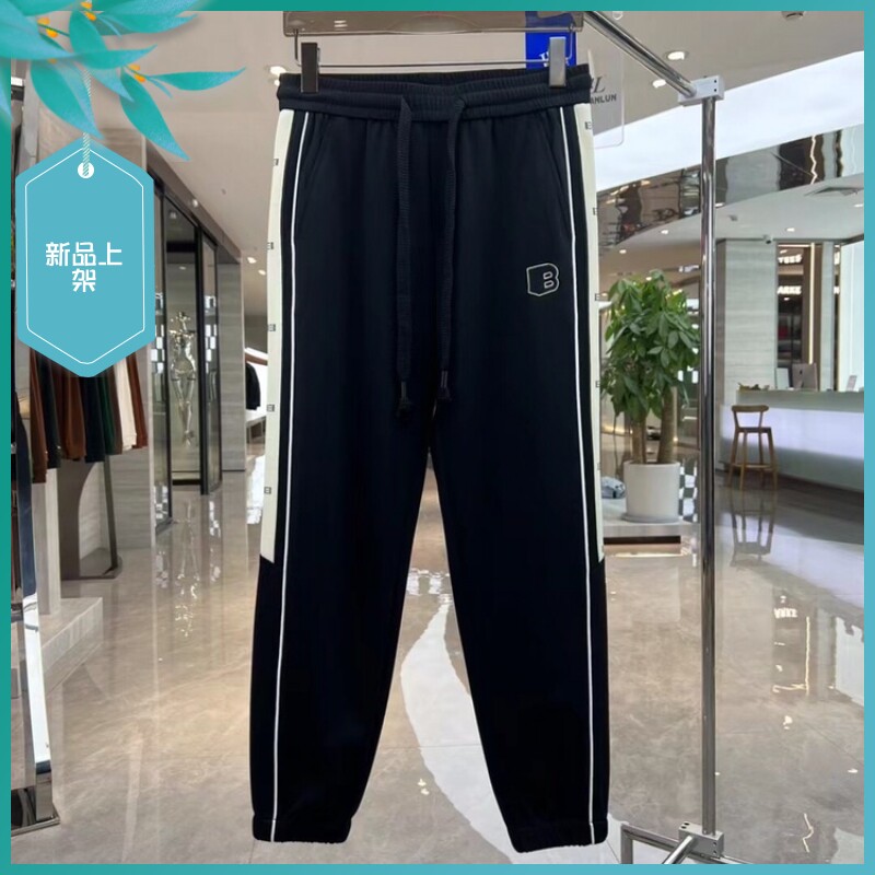 T24春夏新款男士温州欧版修身小束脚潮流刺绣条纹黑色运动休闲裤