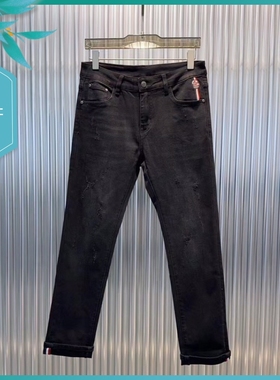 T24秋冬新款男士温州欧版修身小脚潮流刺绣弹力简约黑色长牛仔裤