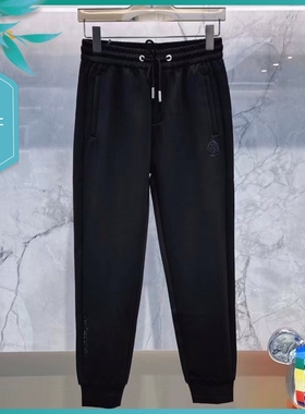 T24秋冬新款男士温州欧版修身小束脚潮流刺绣印花黑色运动休闲裤