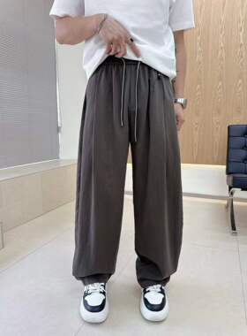 T26夏季新款男士温州欧版宽松直筒潮流简约纯色透气长运动休闲裤