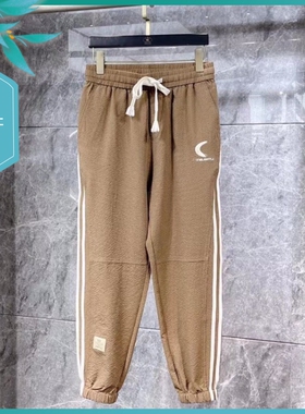 TT23夏季新款男士温州欧版修身小束脚潮流刺绣印花条纹运动休闲裤