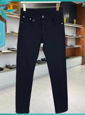 T23冬季新款男士温州欧版修身小脚刺绣保暖加厚加绒黑色长牛仔裤