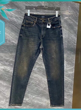 T23冬季新款男士温州欧版修身小脚潮流刺绣保暖加厚磨毛长牛仔裤