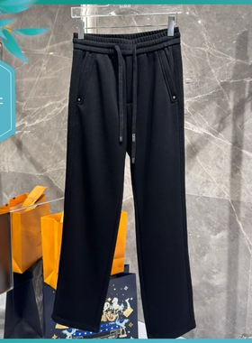 T25冬季新款男士温州欧版宽松直筒保暖加厚加绒黑色长运动休闲裤