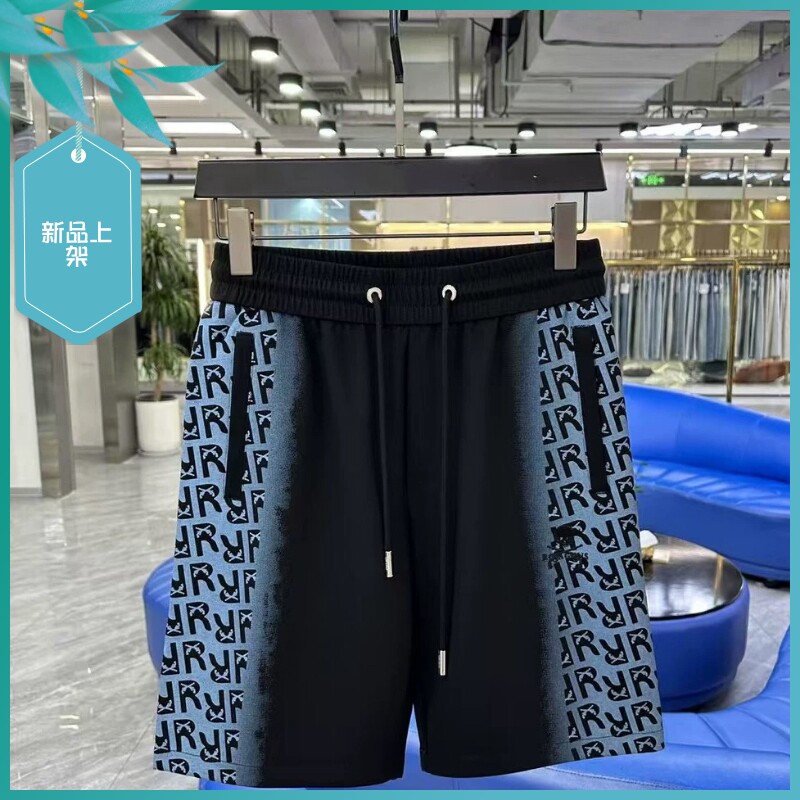 T25夏季新款男士温州欧版宽松潮刺绣印花沙滩裤透气休闲五分短裤