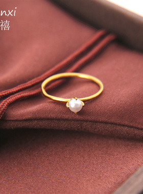 一颗迷你强光小珍珠四爪戒指