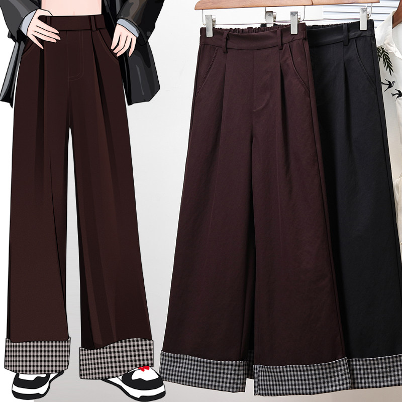 秋款大码弹力直筒格子西装阔腿女裤胖MM加大加肥垂坠感长裤,女装/女士精品,大码裤装,淘宝优惠券,粉丝福利购,淘宝优惠卷