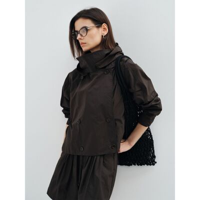 [共线]COLNE春季新款设计感双排扣可拆帽抗皱免烫立领短风衣