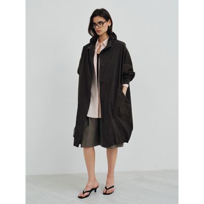 [共线]COLNE春季新款设计感轻盈皱感立领抗皱免烫防晒长风衣