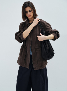 [共线]COLNE春季新款亲肤透气天丝棉立领大廓形工装夹克外套