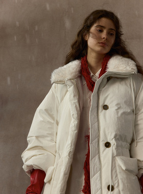 【识几】高支精棉微皱肌理可拆卸毛领派克保暖羽绒服外套女