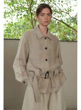 COMOS CMS 老钱镂空中长款气质高级感亚麻外套女春秋新款