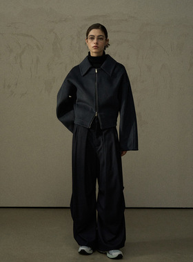 COLNE冬季新款设计感双开拉链双面呢羊毛毛呢夹克女