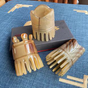 牛角按摩梳头疗梳头皮经络刷牛角圆筒梳宽细齿刮痧拨筋