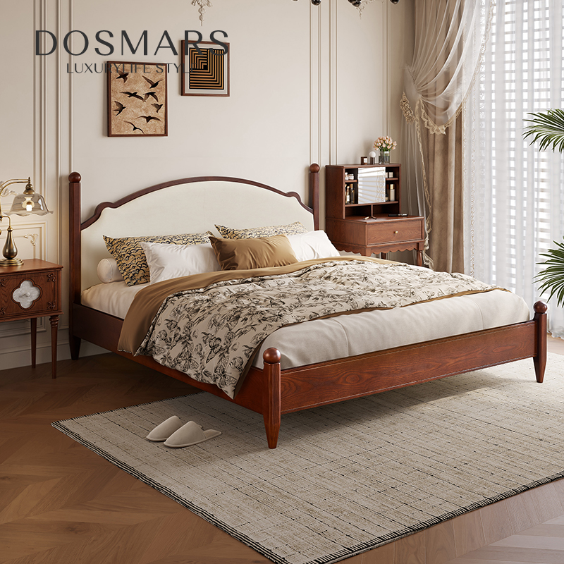 大司马法式复古风双人白蜡木床