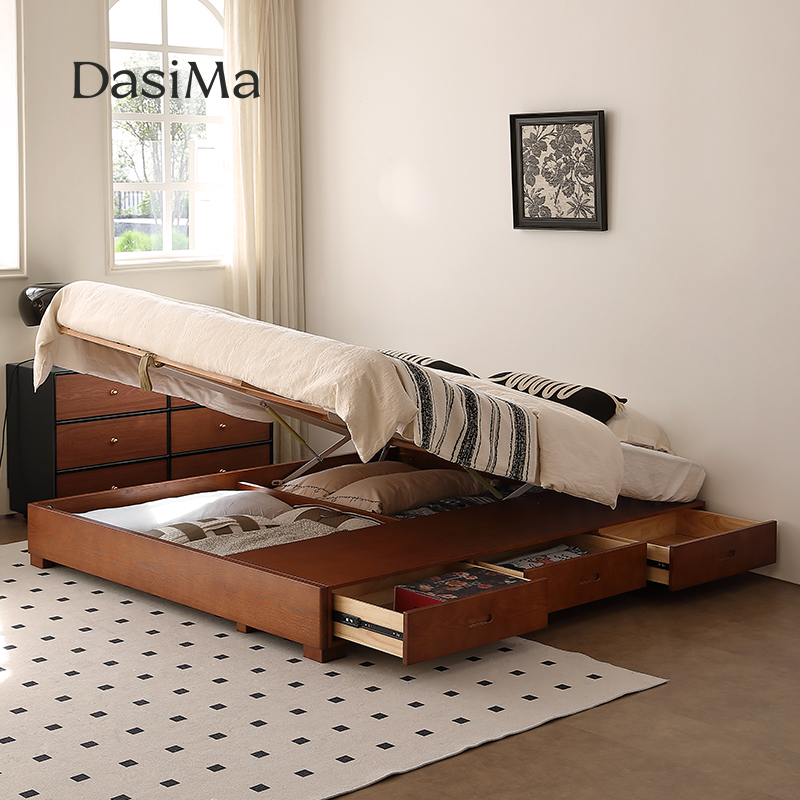 法式复古小户型无床头齐边储物床