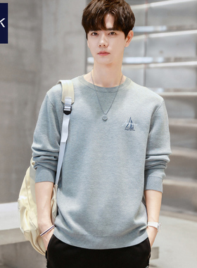 TEEK灰色毛衣男秋冬季新款圆领打底内搭针织衫长袖毛线衣春秋毛衫