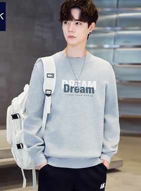 TEEK青少年学生花灰色男士卫衣纯棉 秋季长袖T恤潮流字母潮牌韩版