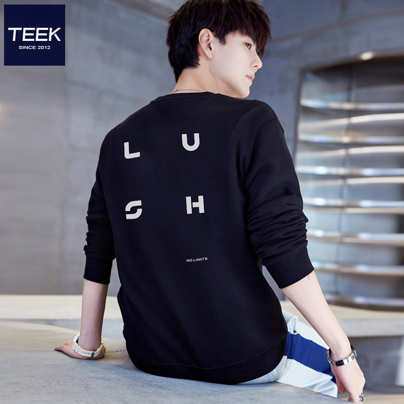 TEEK重磅纯棉男装卫衣 帅气个性字母背面印花中学生长袖T恤上衣服