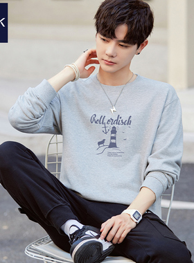 TEEK花灰色全棉卫衣男士2025秋季新款春秋青少年春秋款长袖薄秋装