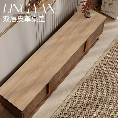 仿实木纹电视柜桌垫长条形原木色中式高级感防尘盖布皮革台面桌布