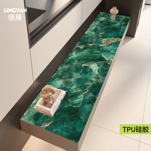轻奢大理石电视柜台面保护桌垫子防水防油高级感TPU硅胶长条桌布