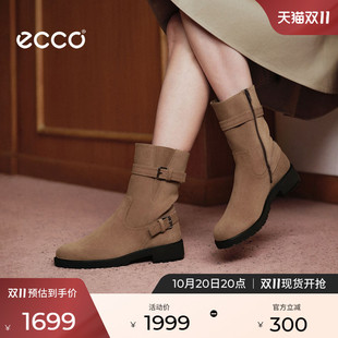 ECCO爱步女鞋 秋冬新款通勤骑士靴西部带扣靴子 都市维也纳231383