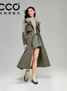 ECCO x NRL联名 新款时尚防风可拆卸长风衣女防泼水外套EN253J032