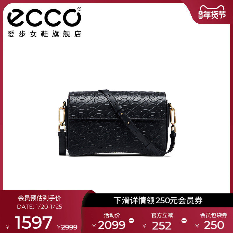 ECCO爱步女包斜挎包 复古真皮单肩包通勤包 大号方包91078