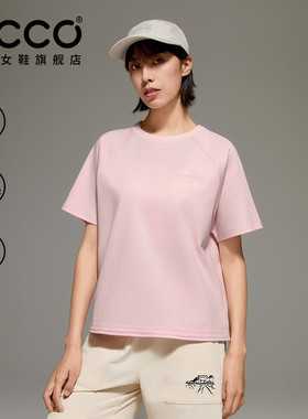 ECCO x 白山联名 2026新款圆领宽松刺绣纯色短袖T恤女 EW261T005F