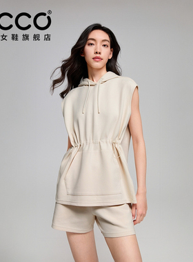 ECCO x NRL联名 2026新款简约宽松收腰连帽短袖卫衣女 EN261W005