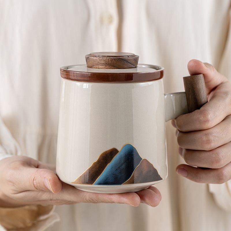创意陶瓷茶杯马克杯带盖过滤茶水分离杯办公室水杯杯子大容量水杯