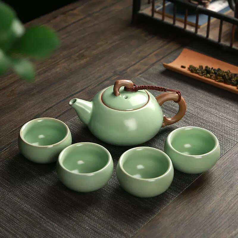 汝窑茶壶内置过滤网小号开片可养茶具陶瓷单壶红茶泡茶器旅行套装