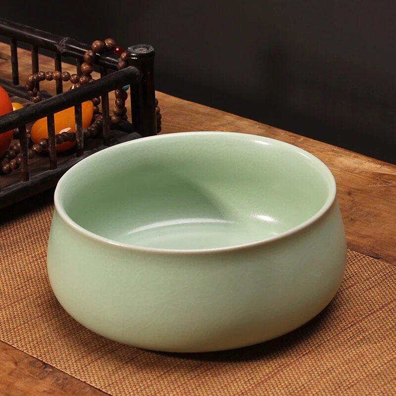 茶洗汝窑开片可养家用陶瓷功夫茶具茶道配件水盂水洗天青笔洗大号