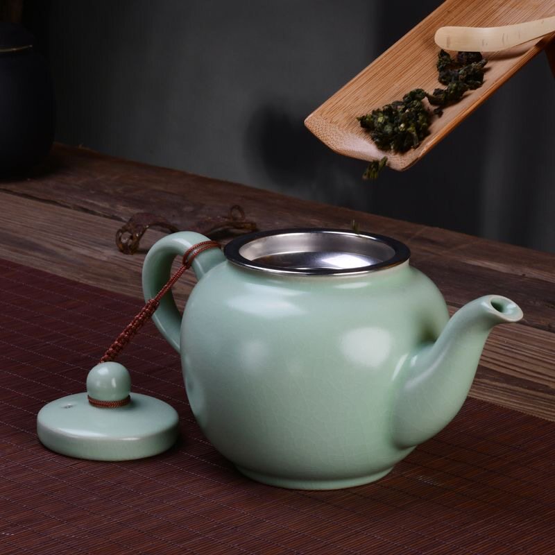 汝窑茶壶家用中式陶瓷泡茶壶开片可养功夫茶具手抓壶泡茶专用单壶