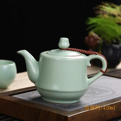 汝窑过滤茶壶陶瓷单壶家用大号功夫茶具带内置滤网红茶容量泡茶器