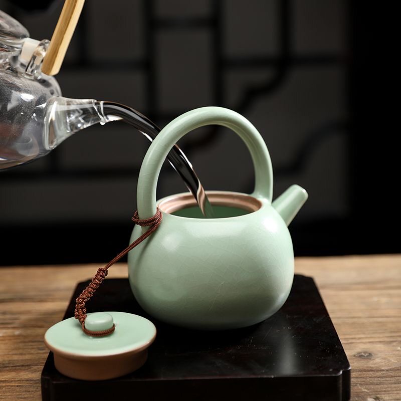 汝窑提梁壶家用泡茶壶单壶功夫茶具套装陶瓷茶壶大容量茶具单壶