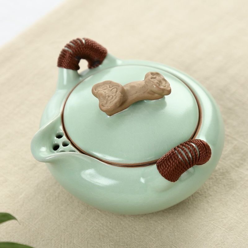 天青汝窑陶瓷茶壶仿宋汝瓷家用功夫茶具小茶壶可养开片泡茶壶单壶