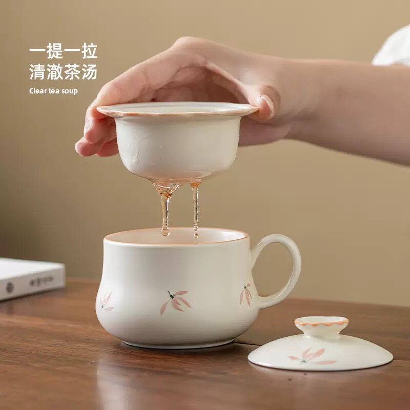 陶瓷茶水分离杯带盖过滤办公室茶咖杯女士泡茶杯个人专用礼品定制
