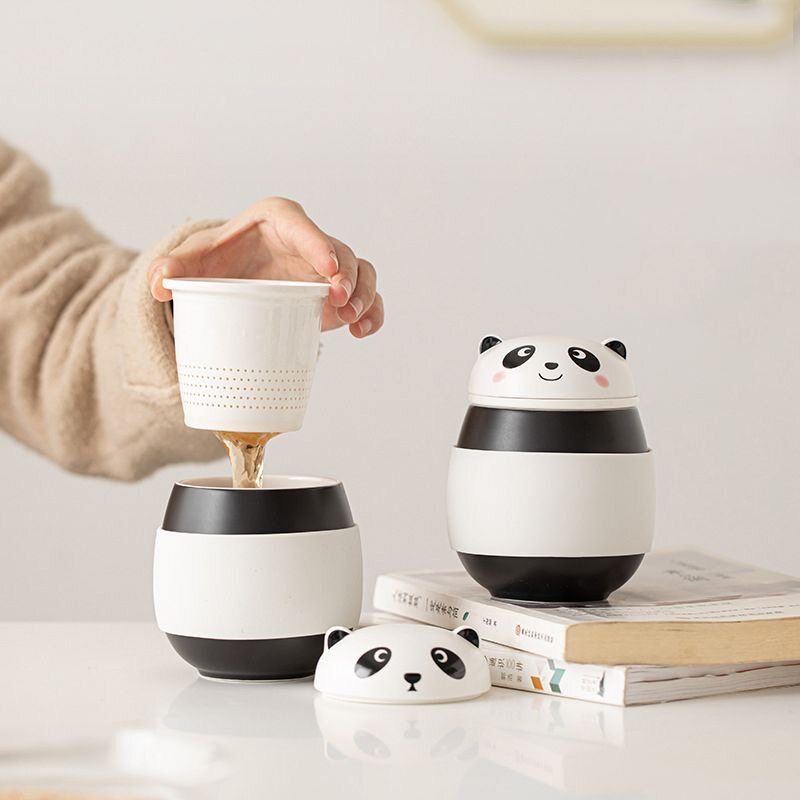 熊猫泡茶水杯子茶水分离陶瓷茶杯公司活动商务纪念情侣伴手礼品