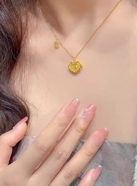 新中式古法沙金平安锁项链长命锁