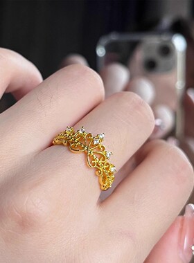 2025新款小碎钻皇冠戒指法式公主风指环简约小众设计高级感食指戒