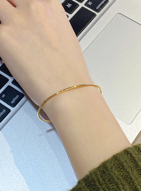 三生三世经典百搭手工18K金手镯女小众设计简约极细黄金镯子手环