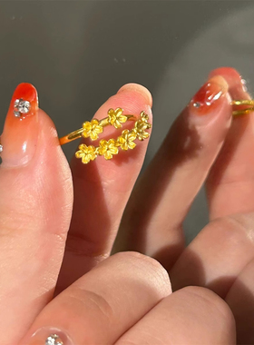 古法金桂花黄金戒指女富贵花朵尚气质999金通勤百搭活口小花指环