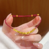 式 古法沙金转运珠编织绳本命年红绳新中式 高级感极细黄金可调节款