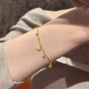 18k黄金蝴蝶铃铛金色手链流苏新款小仙蝶仿真三金手串送女友礼物