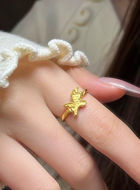 新款古法黄金色独角兽戒指