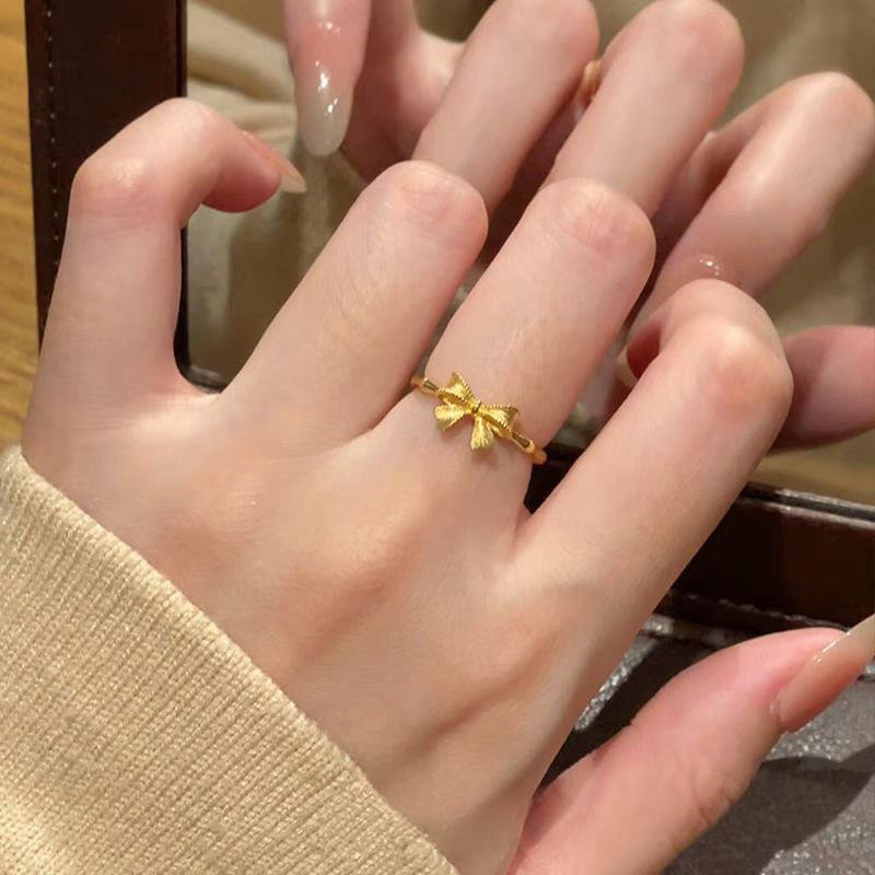 蝴蝶与竹超仙金黄色甜美精致竹节蝴蝶结戒指女清新艳丽感指环饰品