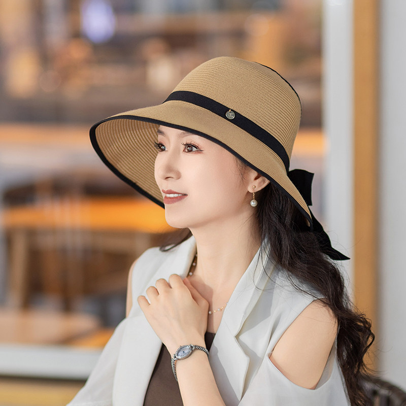 帽子女款2024新款遮阳防晒沙滩帽大头围夏季女士空顶大檐太阳帽夏