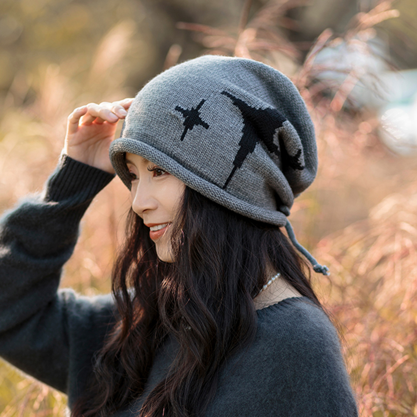 毛线秋冬抽绳卷边保暖2025新款